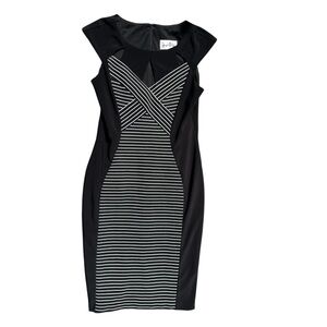 Joseph Ribkoff Black and White Striped Mini Dress US 10 Cut Out Cap Sleeve